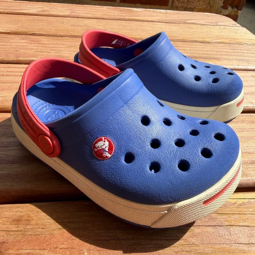 Crocs Kids Crocband Clog Blue Red White Slip On Water Shoes Size 6/7 204537